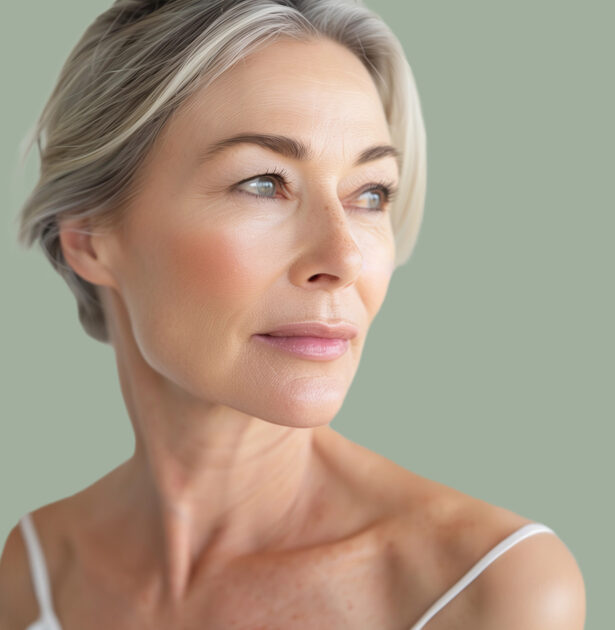 Frau mit ebenmäßiger Haut nach Exosomen-Therapie