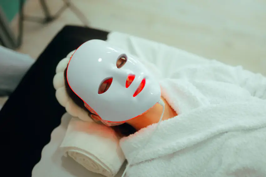 Person mit LED-Maske auf dem Gesicht